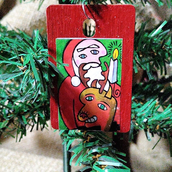 NEW Pablo Picasso Handcrafted 3-Piece Christmas Ornament Set! *Santa & Rudolph* - Picture 5 of 6